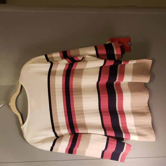 Alfred Dunner Lady's Square Neck Boat Sweater In Colors: Blue,Pink,Tan - Picture 3 of 6